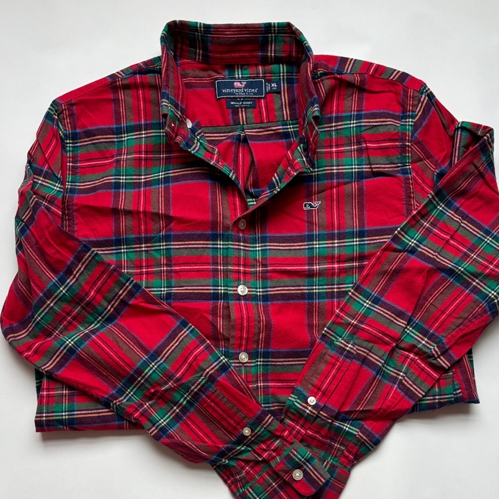 Vineyard Vines Boys Red & Green Plaid Button Down Shirt XL